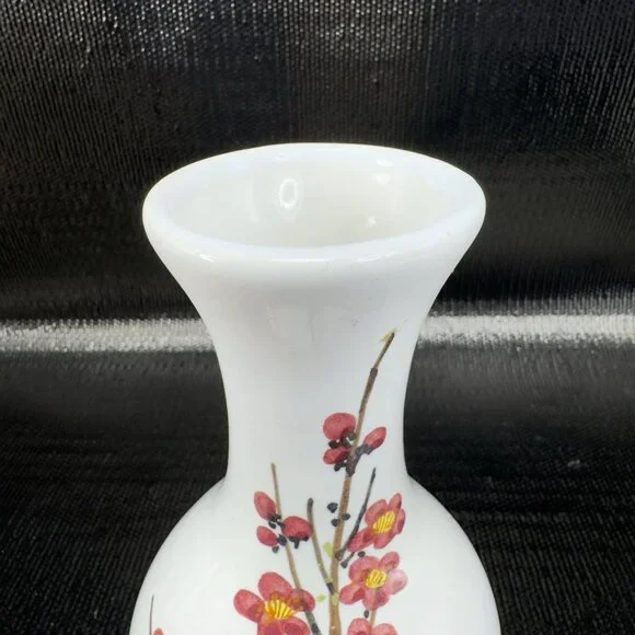 Vintage 1980s Pottery Vase Cherry Blossom Pattern Marked Heavy Stoneware Vase - Picture 5 of 11